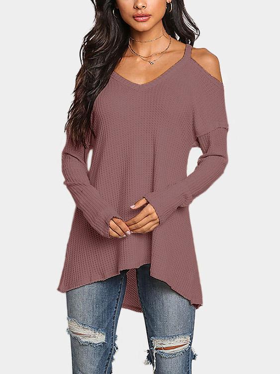 Cold Shoulder Long Sleeve Irregular Hem Top