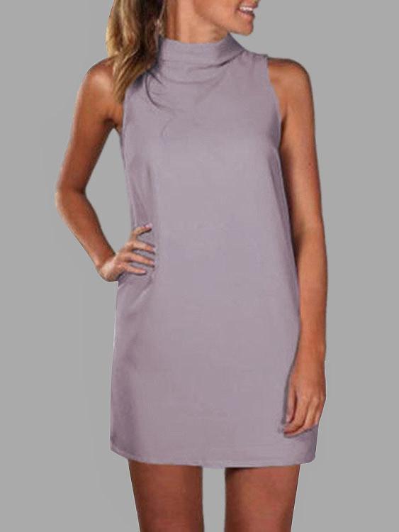 Grey High Neck Sleeveless Mini Dress