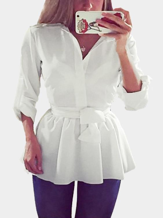 White 3/4 Sleeve Length Shirt Dresses