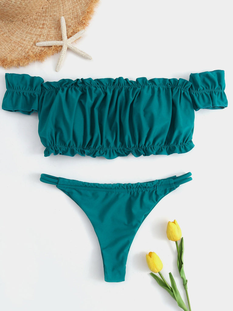 Short Sleeve Plain Bikini Swimsuit