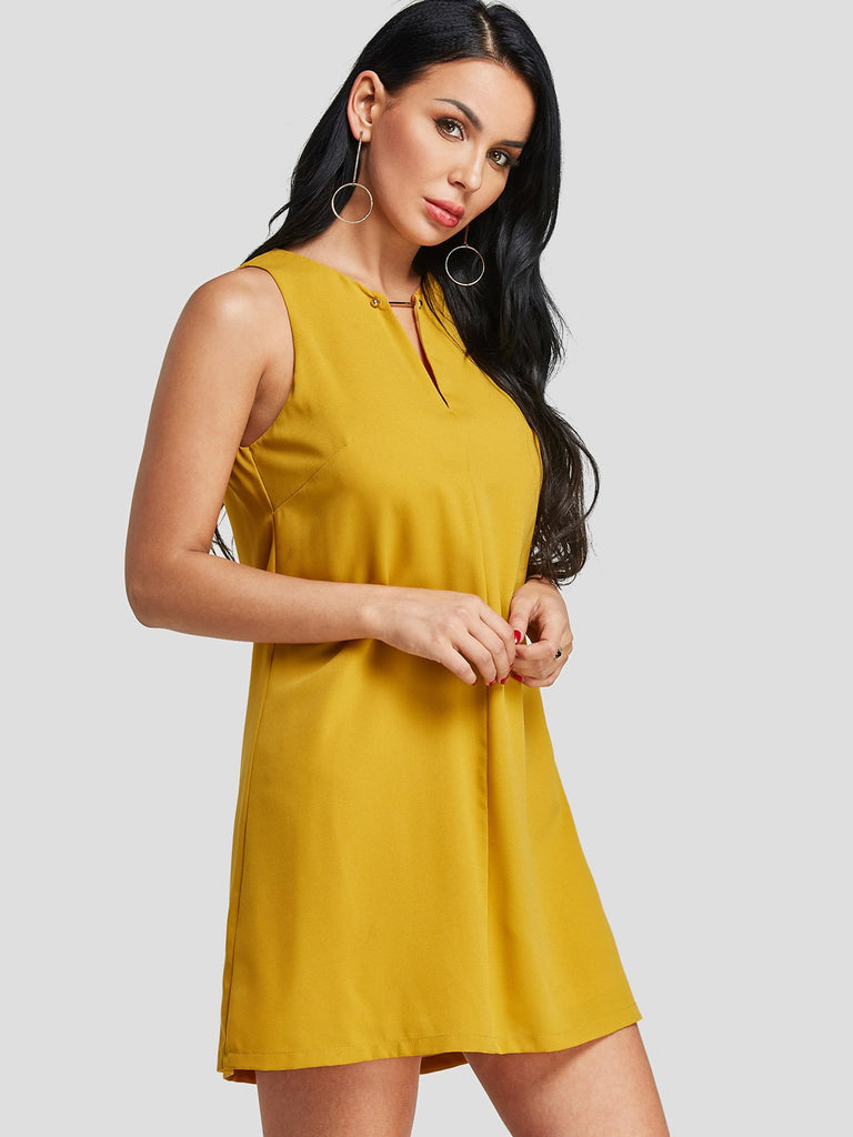 Ladies Yellow V-Neck Dresses