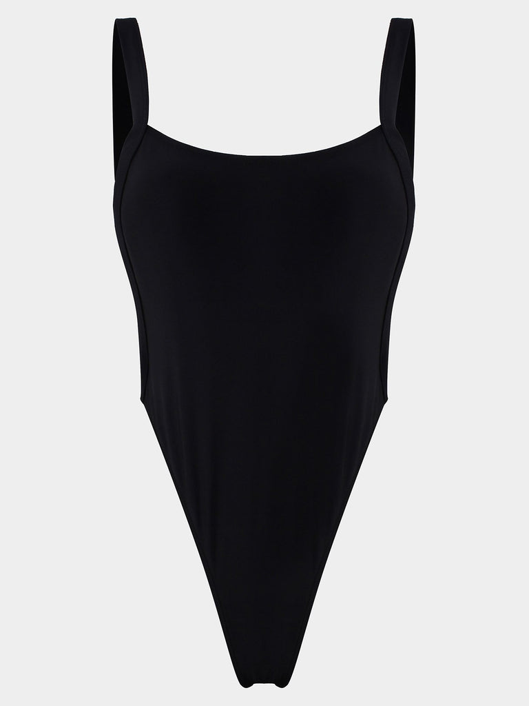 Black Sleeveless Backless Spaghetti Strap One-Pieces Swimsuits