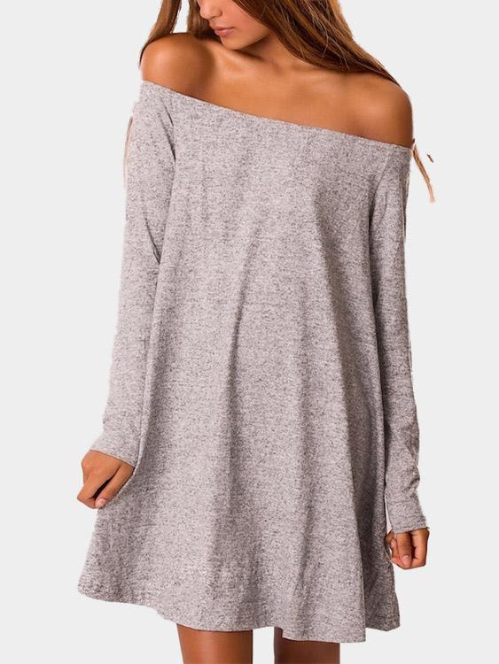 Off The Shoulder Long Sleeve Grey Sexy Dresses