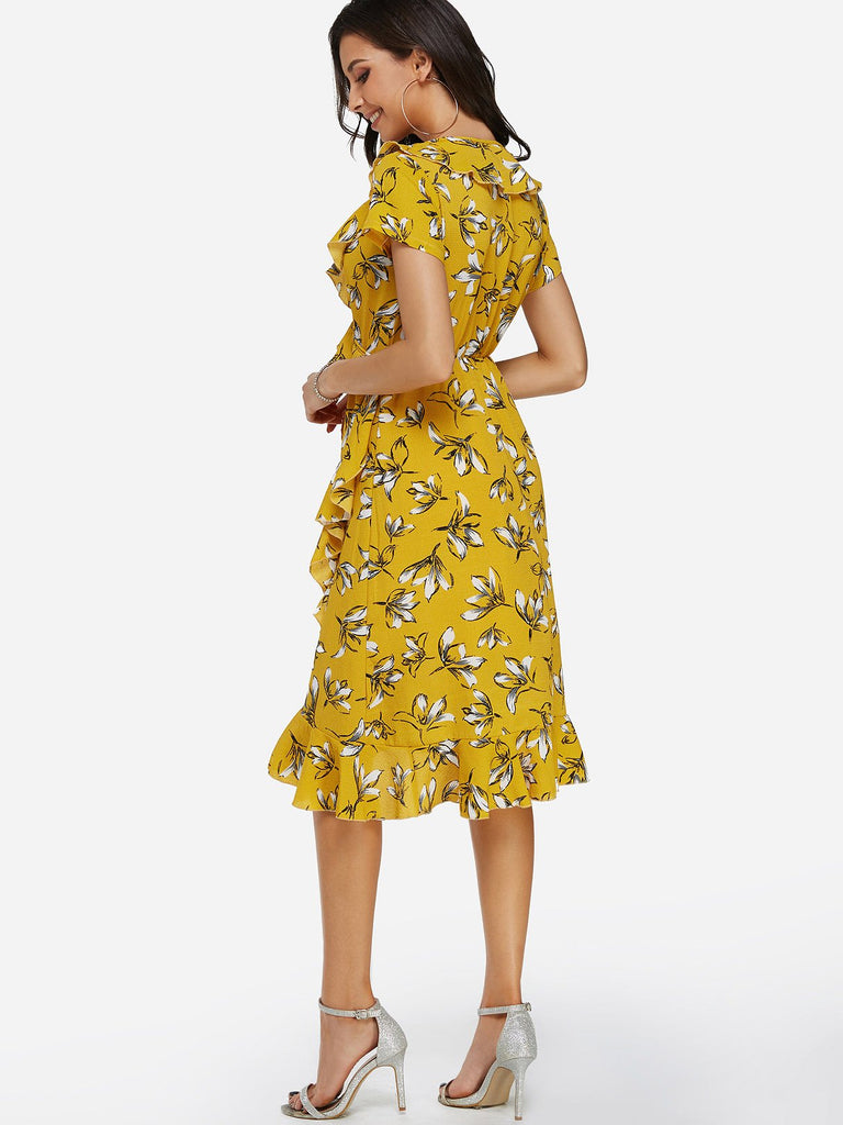 Womens Yellow Floral Dresses