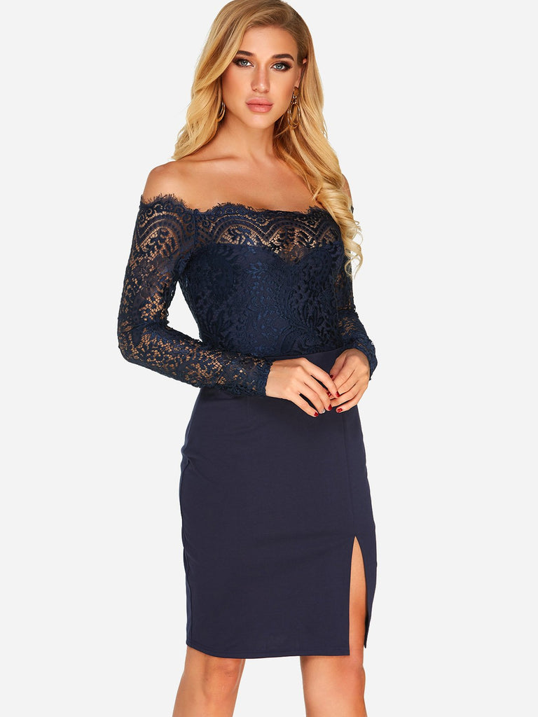 Ladies Navy Off The Shoulder Dresses