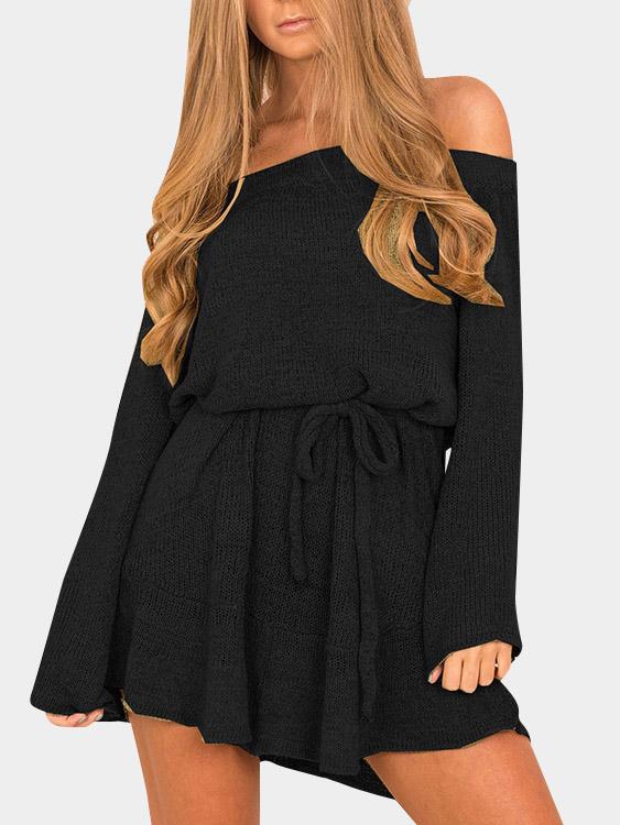 Black Off The Shoulder Long Sleeve Mini Dress