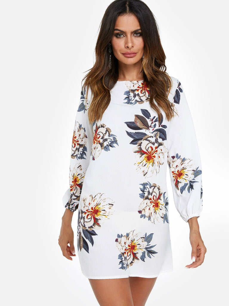 Navy Blue And Pink Floral Dress