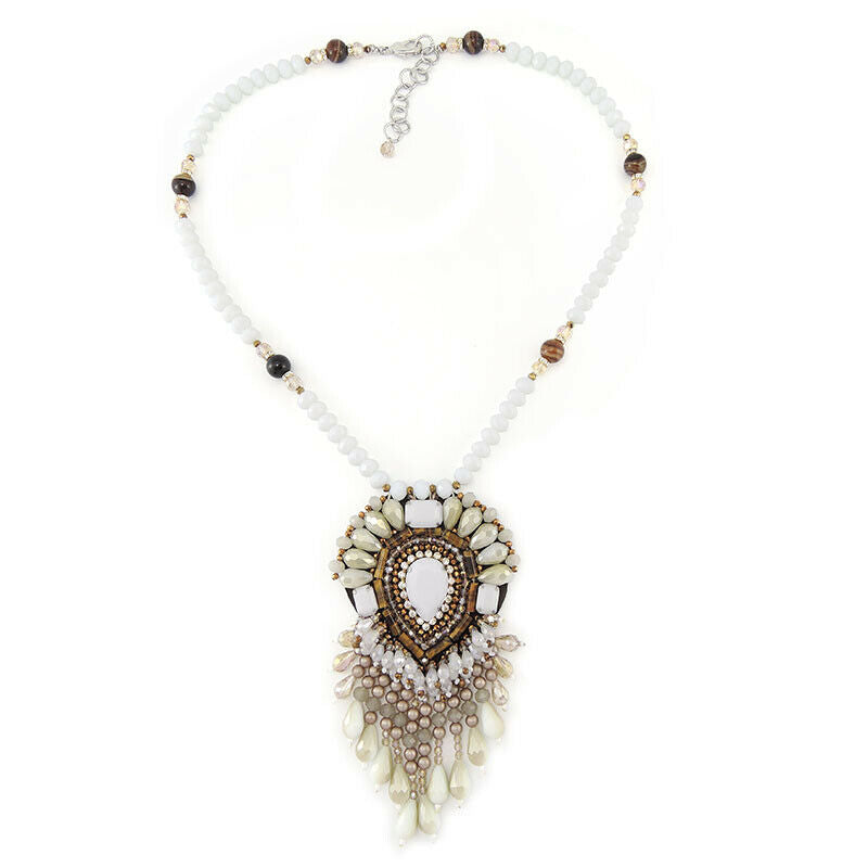 Ethnic Pendant Statement Bead Fringe Handmade Necklace