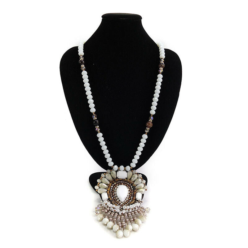 Ethnic Statement Pendant Necklace With Bead Fringe