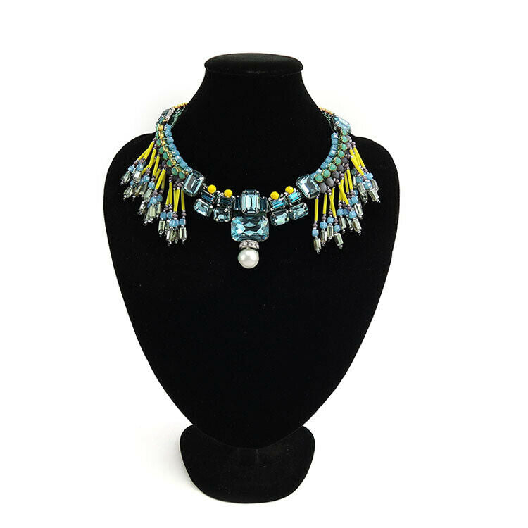 Multi Bead Fringe Statement Bib Handmade Necklace