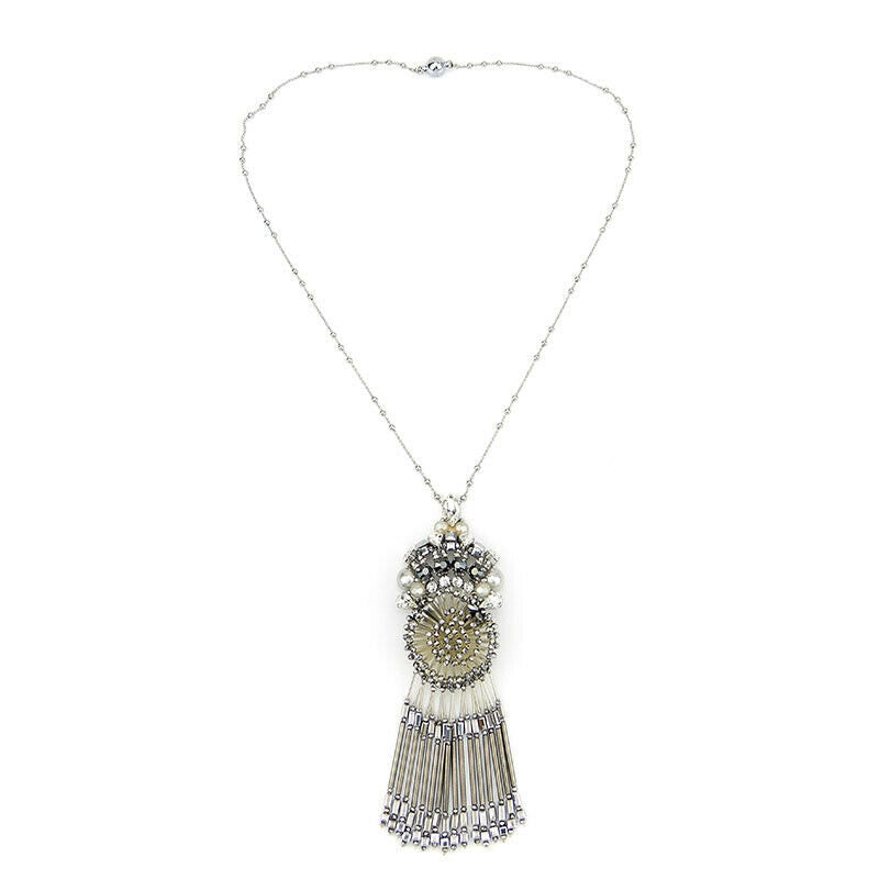 Sparkling Fringed Pendant Statement Handmade Necklace