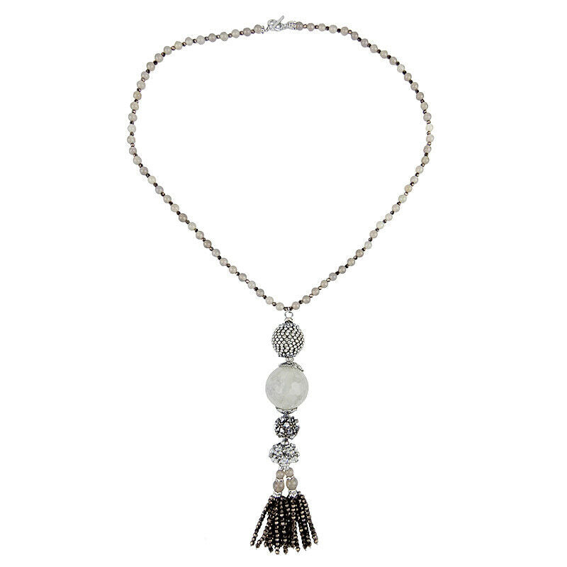 Long Pendant Handmade Necklace With Beaded Tassels