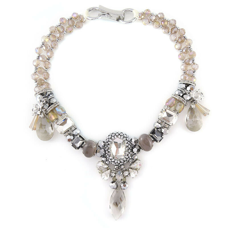 Beaded Statement Handmade Necklace With Crystal Drips