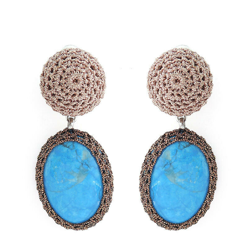Crochet Turquois Drop Handcrafted Earrings
