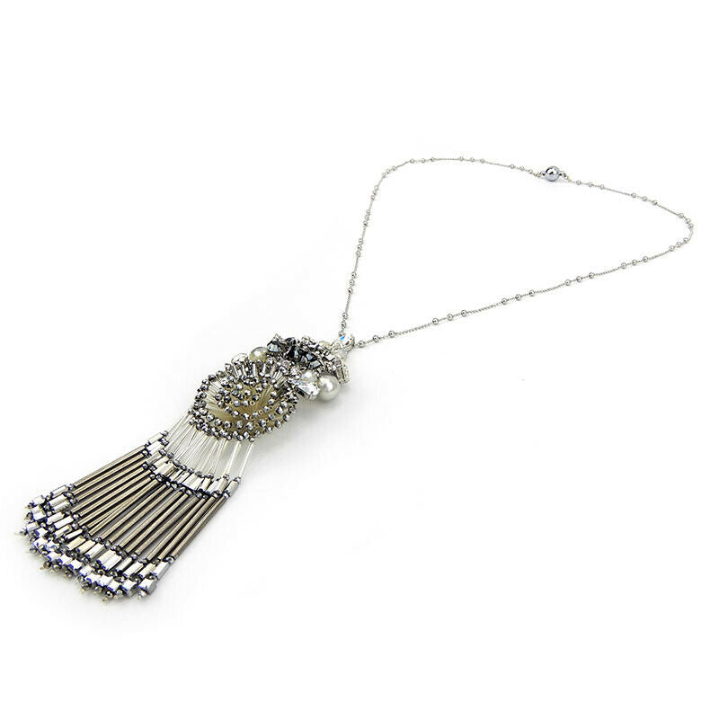 Sparkling Statement Necklace With Fringed Pendant