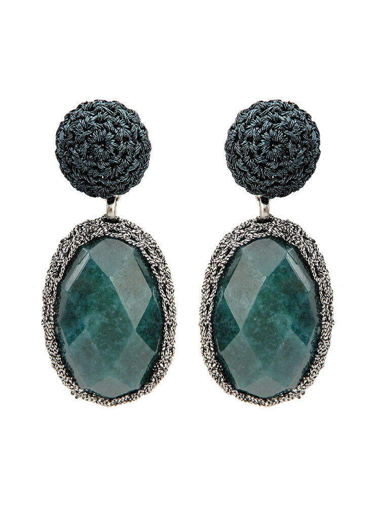 Crochet Turquois Drop Handcrafted Earrings