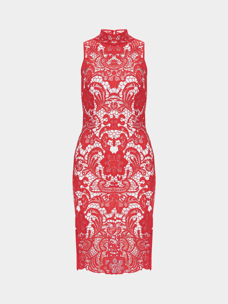 Red Sleeveless Lace High Waist Sexy Dress