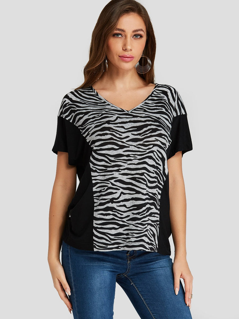 V-Neck Zebra Short Sleeve T-Shirts