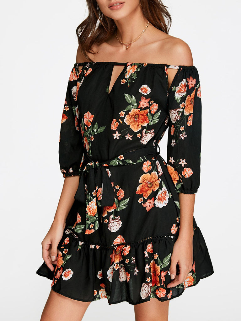 Womens Floral Print Mini Dress