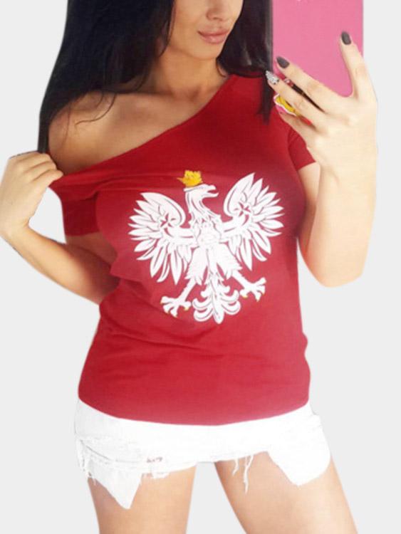 Round Neck Animal Short Sleeve Red T-Shirts