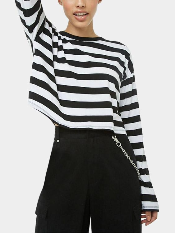 Round Neck Stripe Long Sleeve Tee