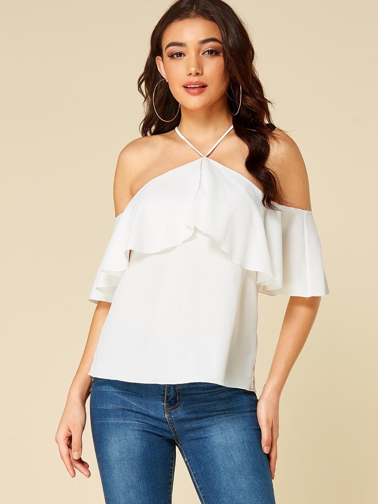 Halter Spaghetti Strap White Blouses