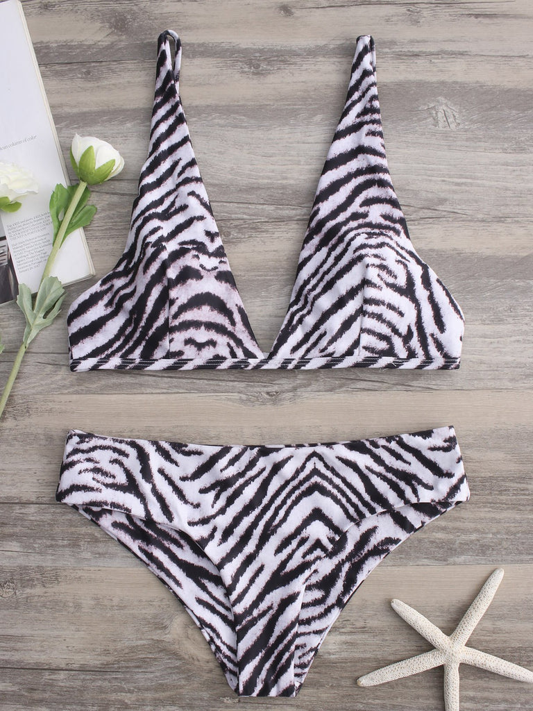 Leopard V-Neck Sleeveless Backless High-Waisted Bikinis