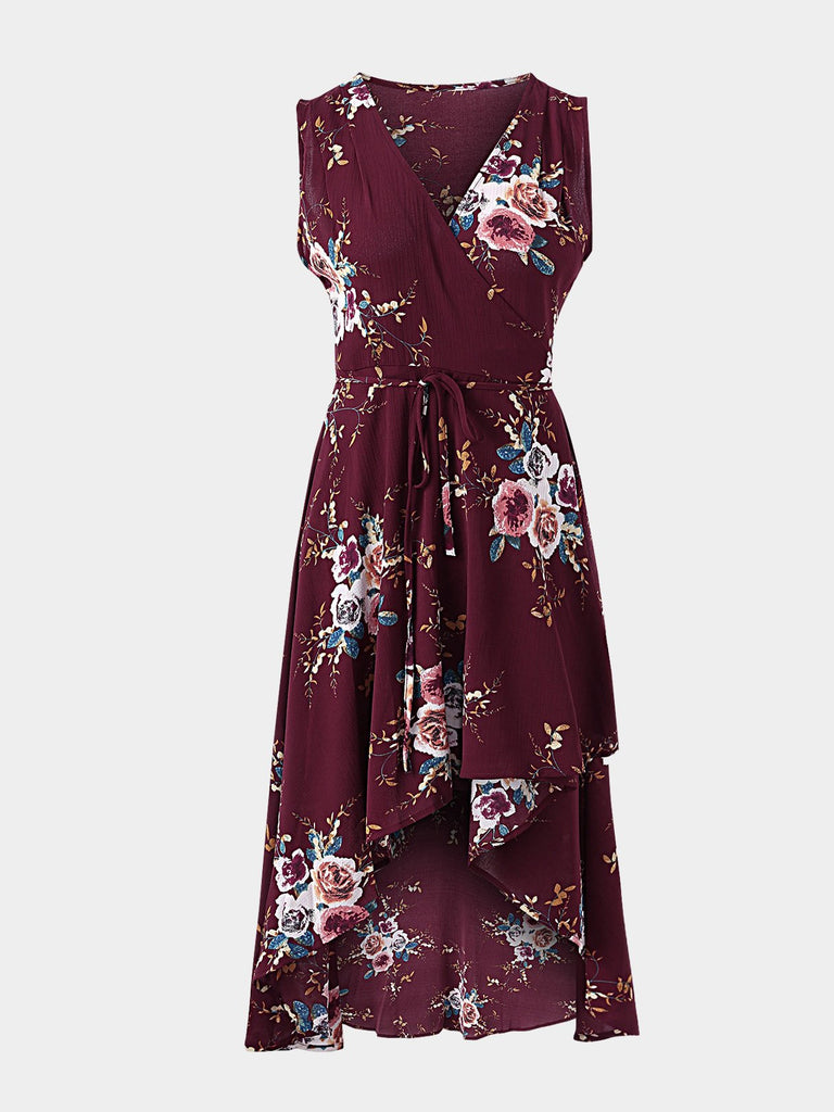 Womens Burgundy Floral Dresses