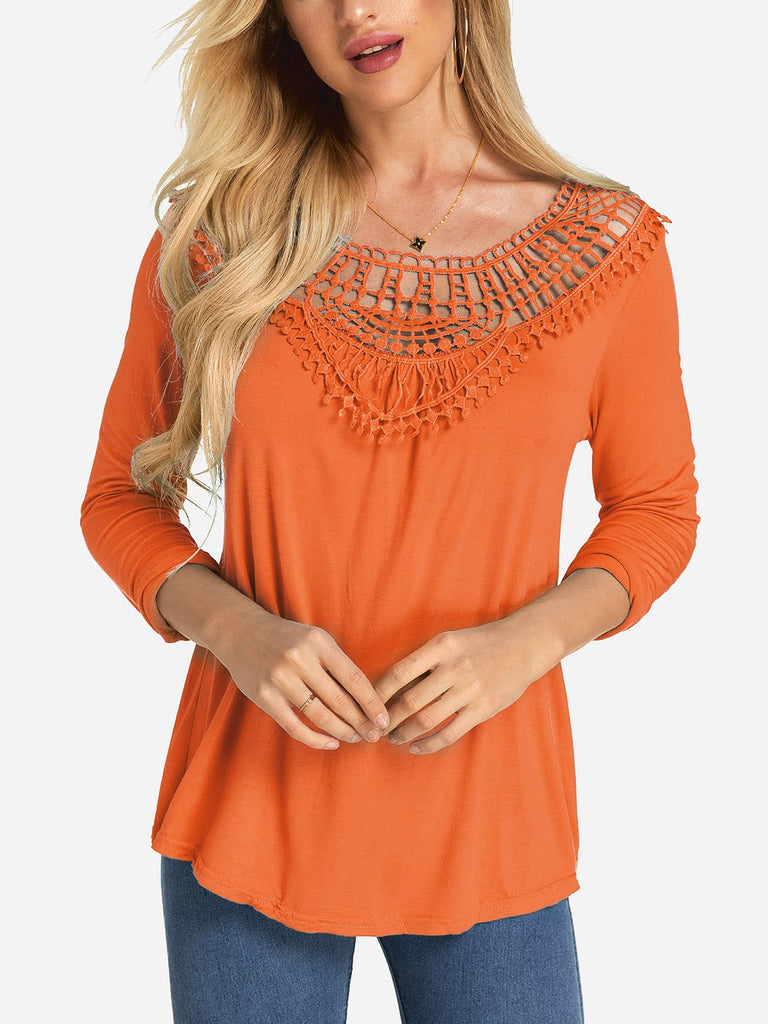 Round Neck Lace Long Sleeve Top