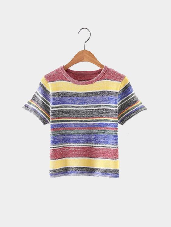 Round Neck Stripe Short Sleeve T-Shirts
