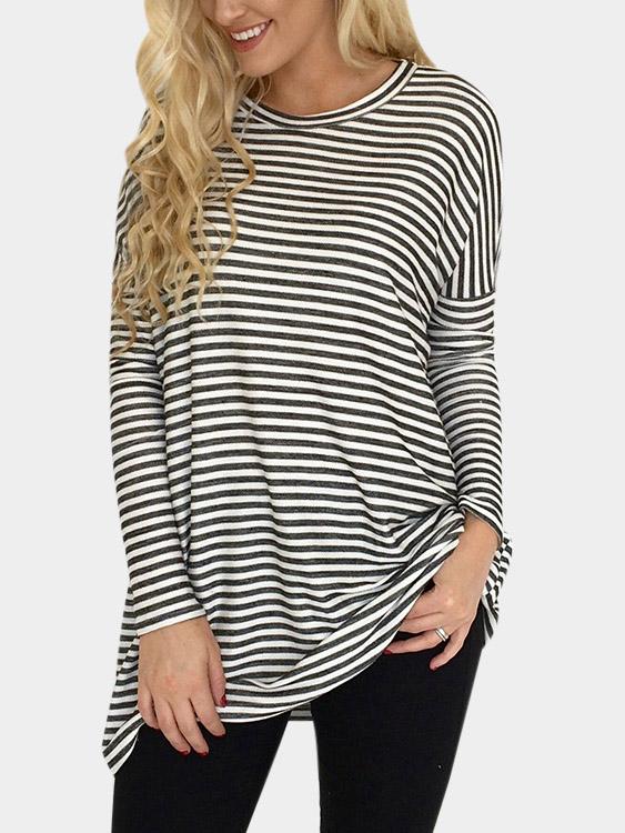 Round Neck Stripe Long Sleeve T-Shirt