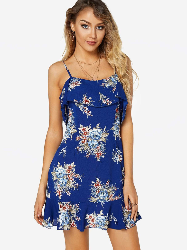 Ladies Blue Floral Dresses