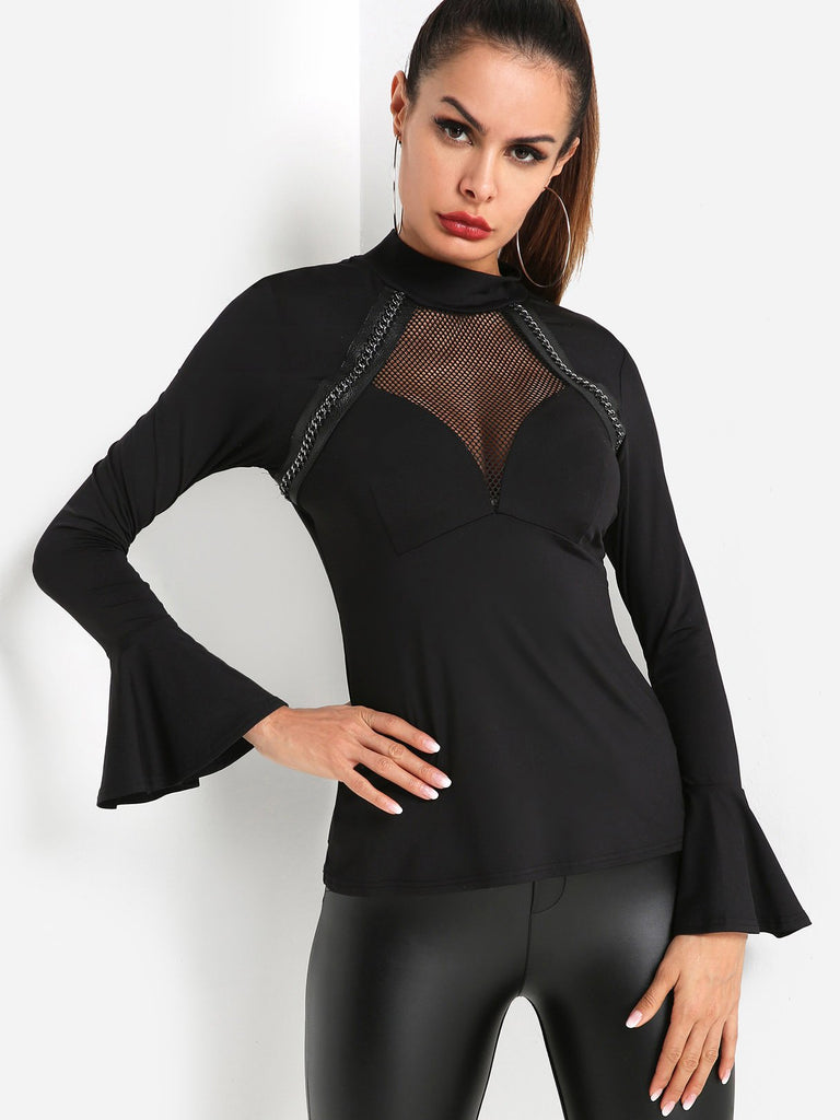 Fishnet Long Sleeve Black T-Shirts