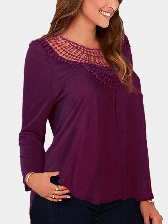 Round Neck Lace Long Sleeve T-Shirts