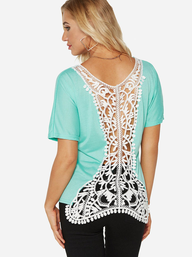 Round Neck Lace Short Sleeve T-Shirts