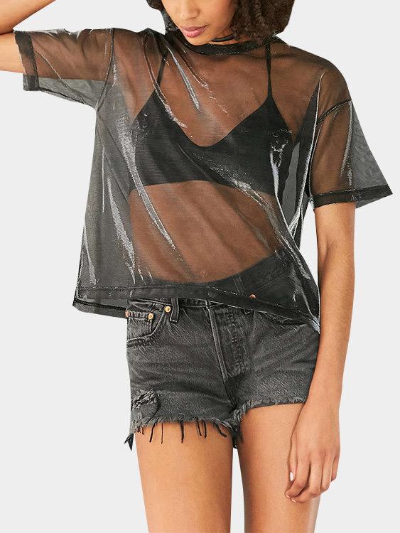 Round Neck Short Sleeve Black T-Shirt