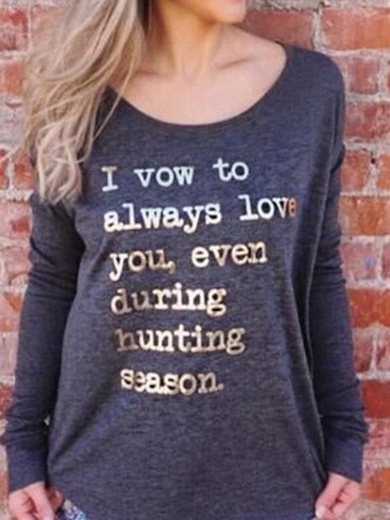 Letter Long Sleeve Grey T-Shirts
