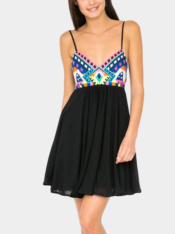 Black Sleeveless Geometrical Mini Dresses