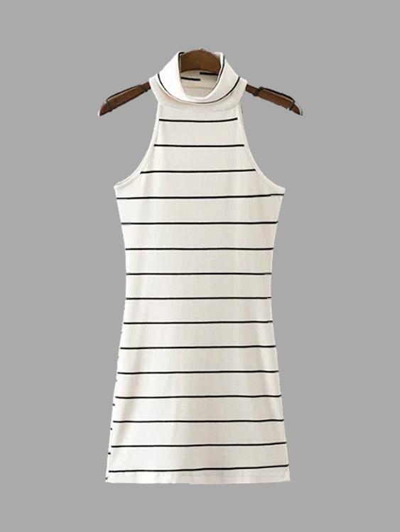 Crew Neck Sleeveless Stripe Mini Dresses