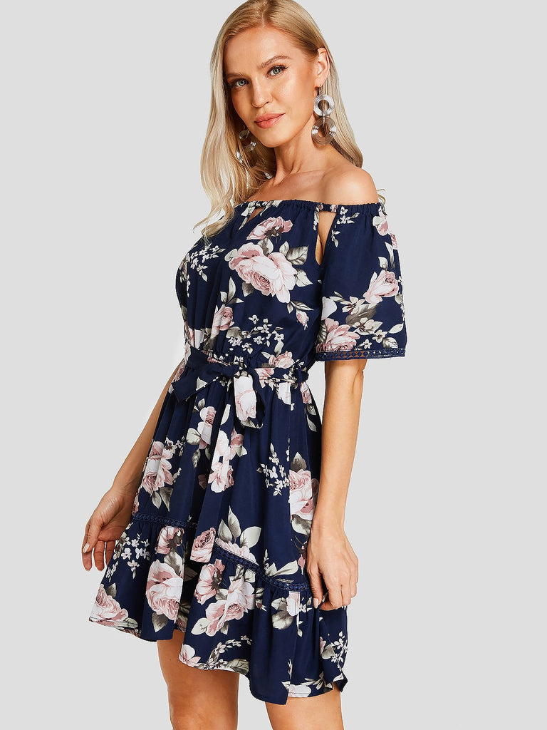 Ladies Navy Off The Shoulder Dresses