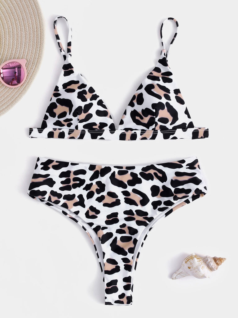 V-Neck Sleeveless Floral Print Bikinis Set