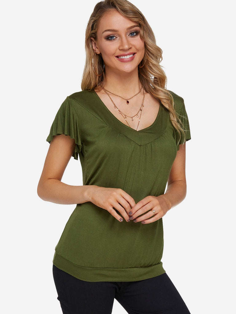 Solid V Neck T Shirts Women's