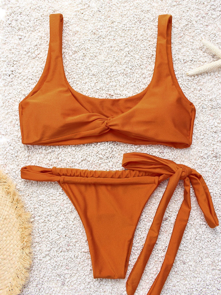 V-Neck Tie-Up Two Piece Bikinis