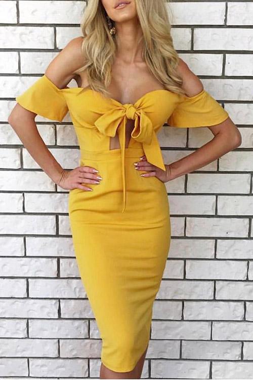 Womens Yellow Midi Dresses