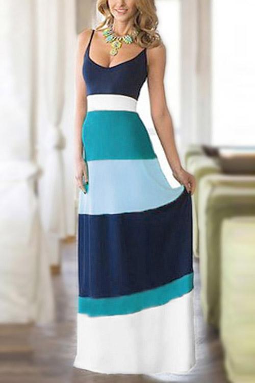 Green Scoop Neck Sleeveless Spaghetti Strap Maxi Dresses