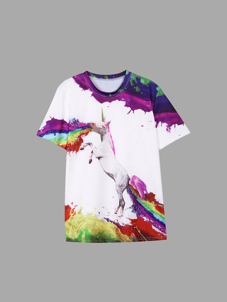 Colours Horse Pattern Round Neck T-Shirts