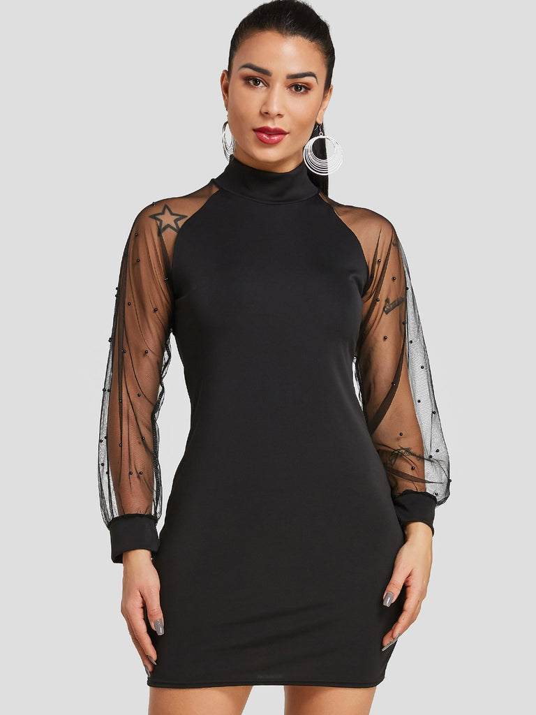 Black Long Sleeve See Through Bodycon Dresses