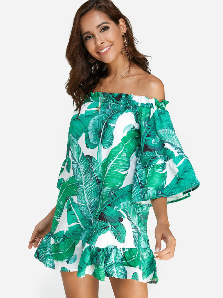 Ladies Green Off The Shoulder Dresses