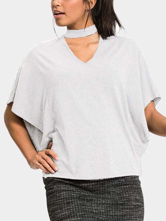 Halter Half Sleeve White T-Shirts