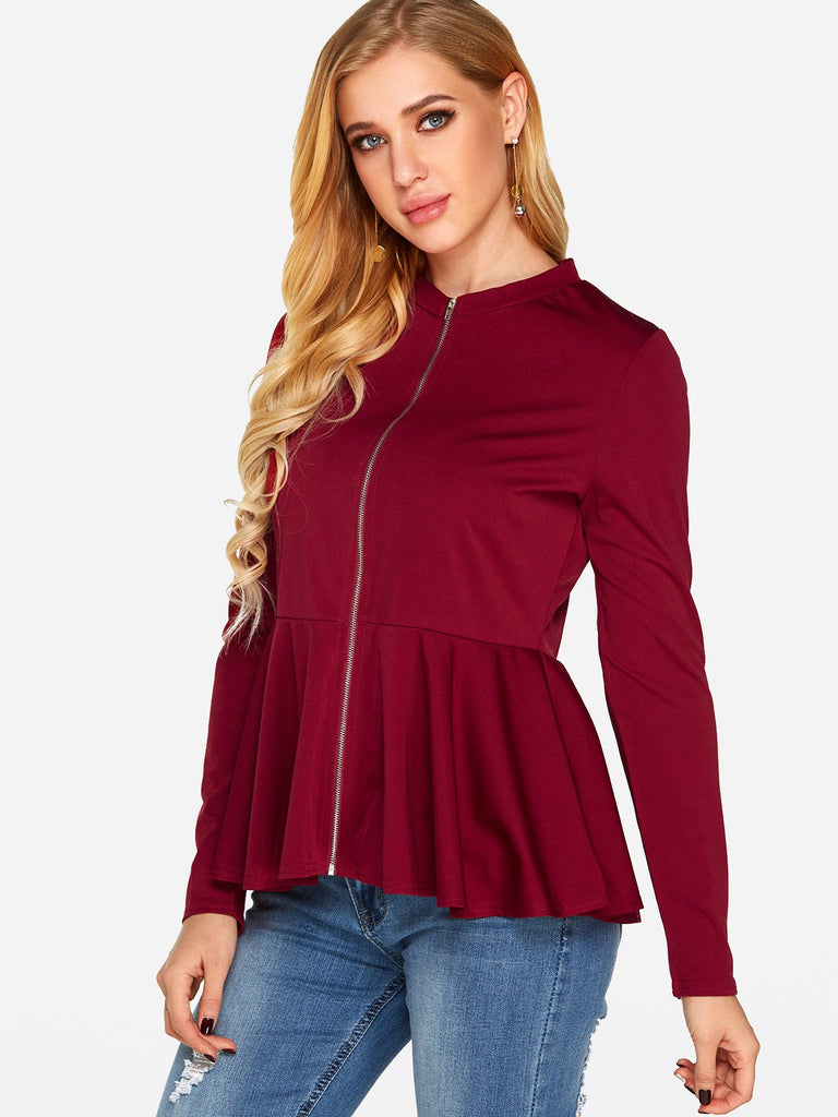 Zip Back Long Sleeve Burgundy T-Shirts